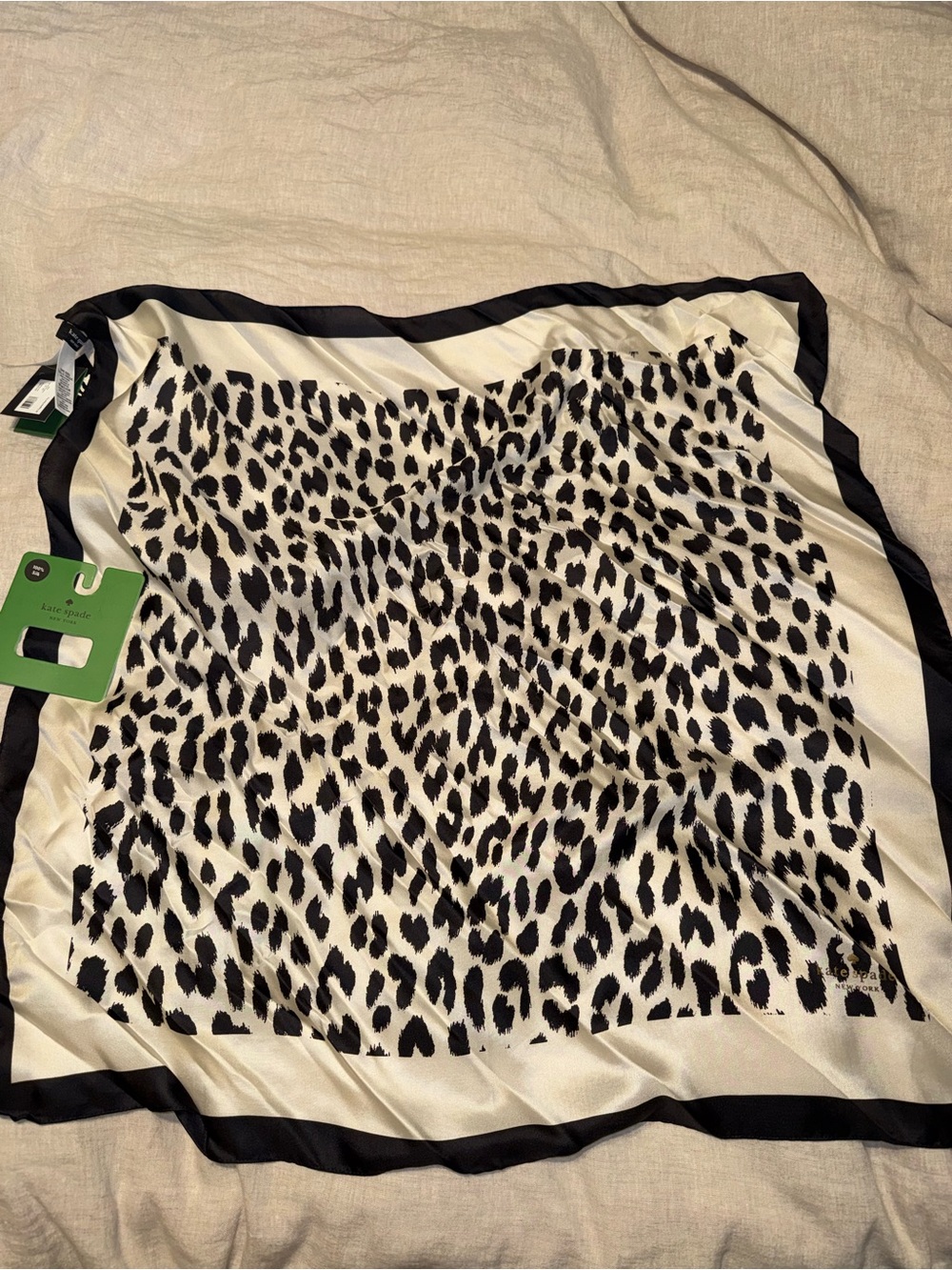 kate spade Black & Cream/Ivory Leopard-Print Silk Twilly Scarf